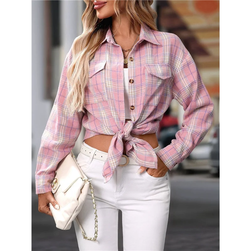 

【SEE】Women's Button Down Shirt Plaid Shirt Long Sleeve Lapel Business Casual Tops Work Shirt