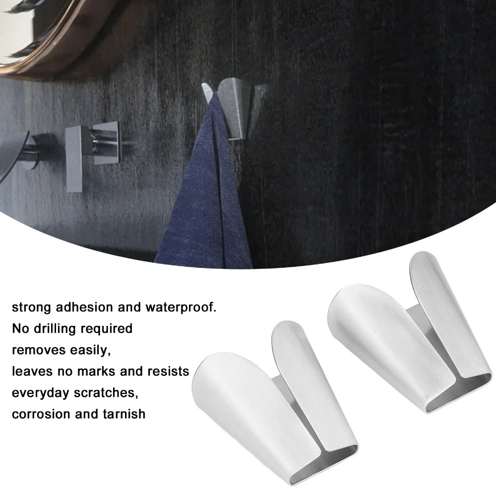 2 PCS Stainless Steel Towel Hook Hanger Brushed Finish Silver Towel Hook Multi Functional Waterproof Towel Holder