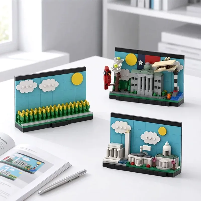 Creative Road Trip Through The United States Postcard MOC Building Block Model Adult Puzzle Assembly Toys Birthday Gift Ornament