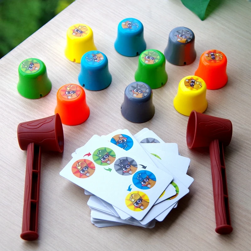 Kids Montessori Educational Toy Hammering Gopher Battle Table Color Cognition Party Game with Card Logic Thinking Training Toys