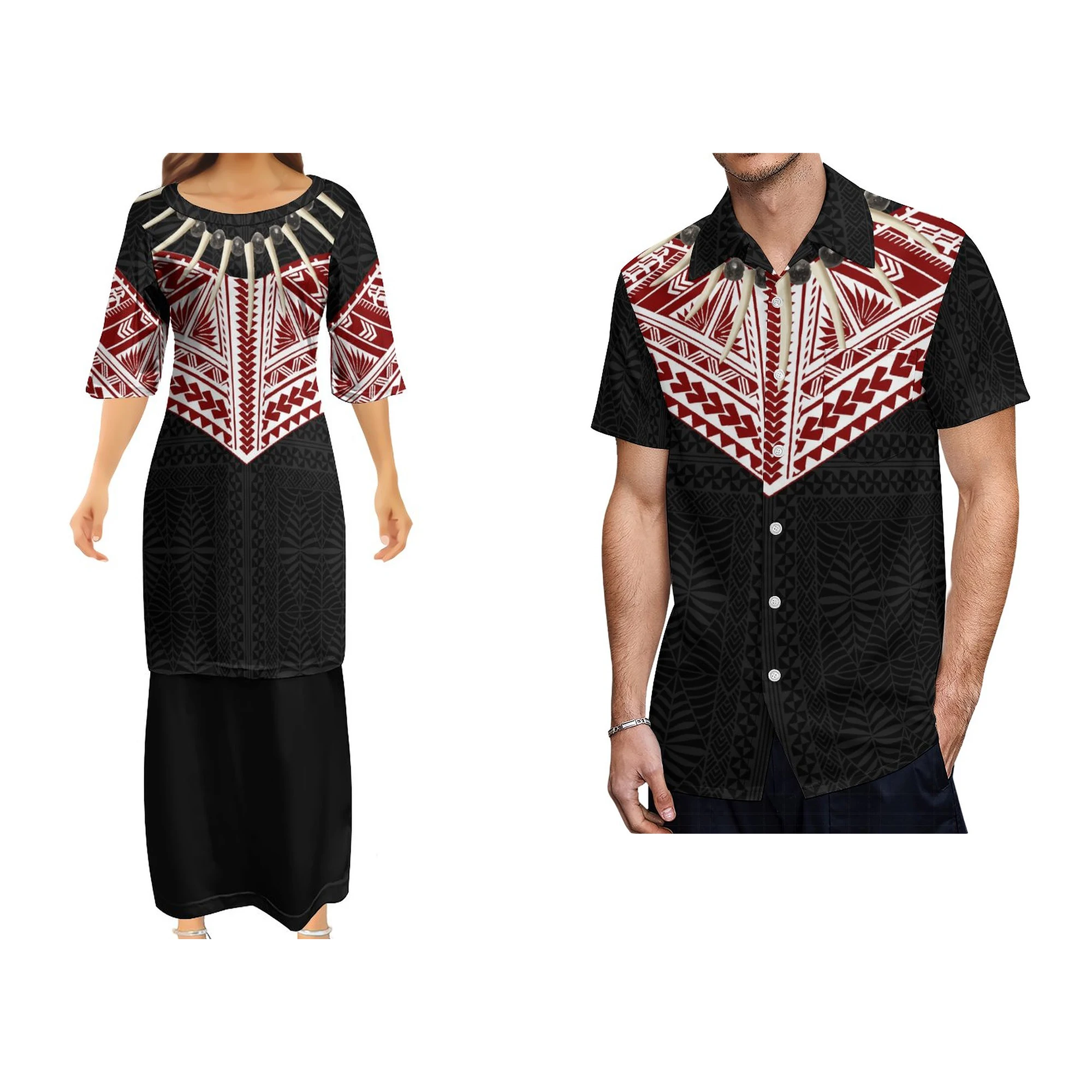 Samoan Necklace Custom Ula Nifo Polynesian Pattern Women's Dress Loose Large Size Long Casual Skirt Vintage Art Men's Shirt