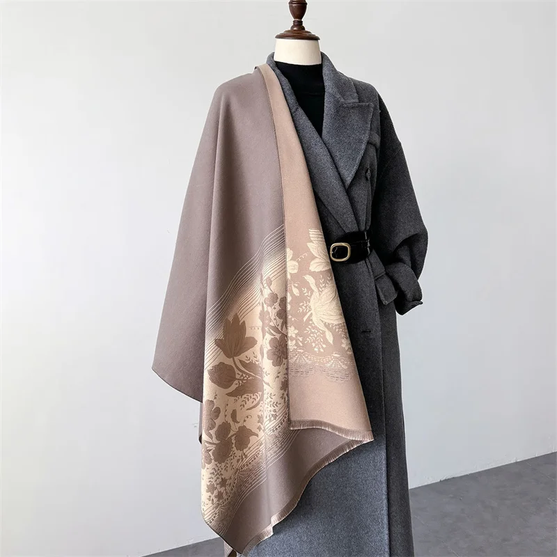 Elegant Floral Cashmere Shawl Scarf for Women Luxury Winter Warm Blanket Thick Neckerchief Poncho Bandana Lady Bufanda Ehcarpe