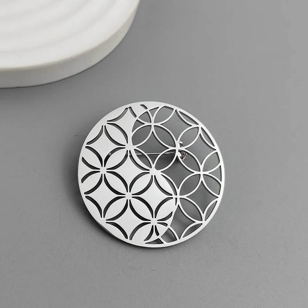 Mode punkstijl Tai Chi Flower of Life roestvrij staal vergulde 18K broche, zwarte pakaccessoires, bruiloft bijpassende set