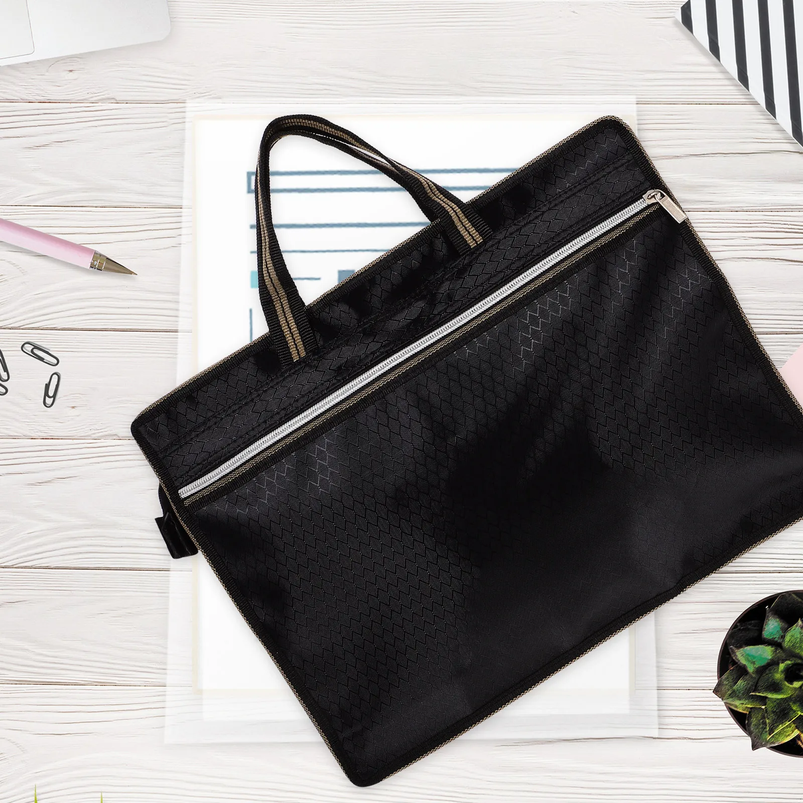 

Oxford Cloth File Bag with Zipper Heavy Duty Document Pouch for Teachers Students Office Workers Portable File Organizer Storage