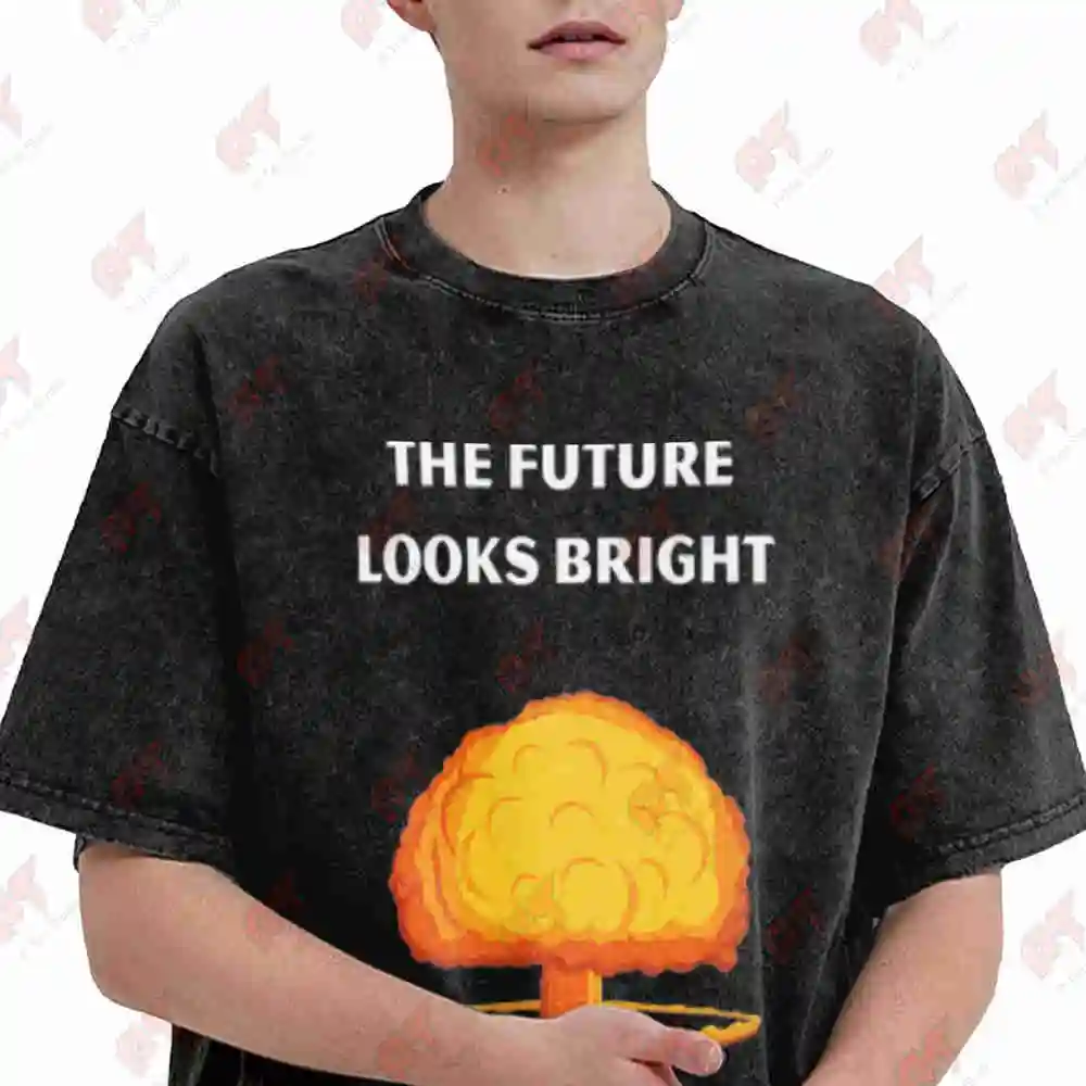 Funny The Future Looks Bright Blindfold Vintage Washed Tee Pure Cotton T-Shirt