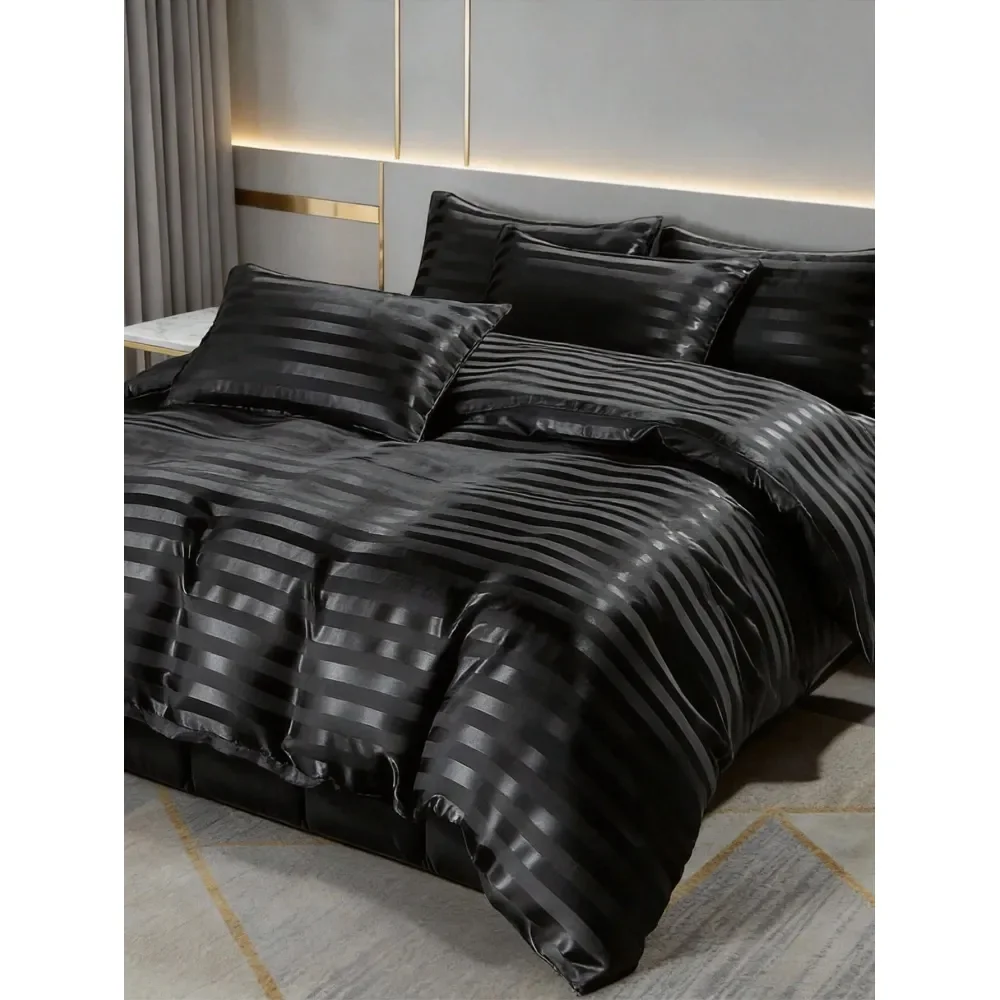 

3pcs Solid Color Satin Duvet Cover Set, Bedding Set, Soft Breathable Duvet Cover, Satin SkinFriendly Duvet Cover Set, Lightweig