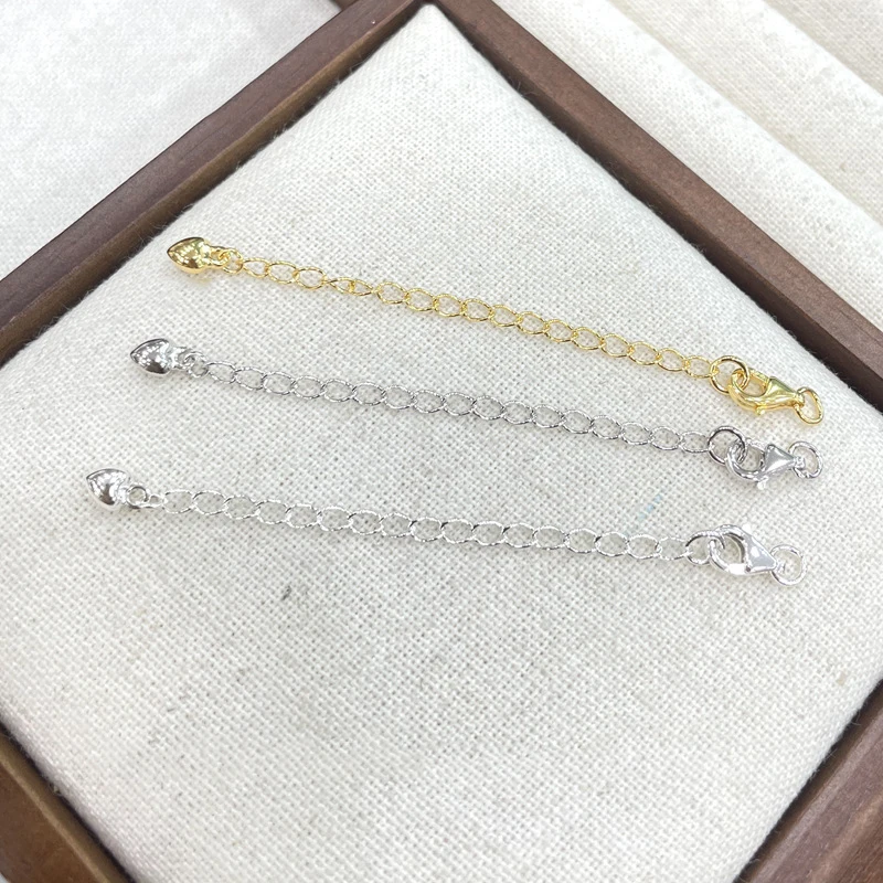 925 Silver Extension Extended Tail Chains Making Findings Bracelet Necklaces Connectors DIY Jewelry Heart Lobster Clasps