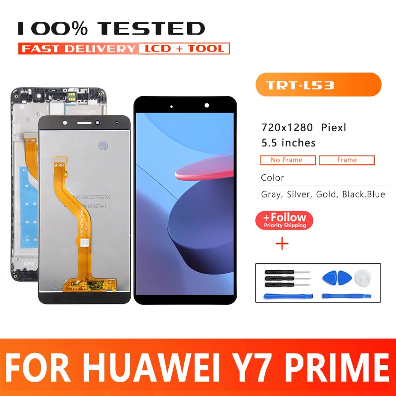 

100% Tested 5.5 Inch Y7 Prime 2017 Screen For Huawei Y7 2017 Lcd Touch Panel Digitizer Mate 9 Lite Display Assembly With Frame