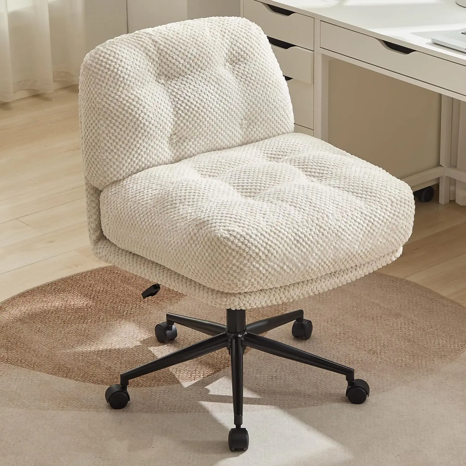 

Criss Cross Chair on Wheels Wider & Thickened, Cross Legged Office Chair Comfortable Adjustable Swivel, Armless Ergonomic Desk C