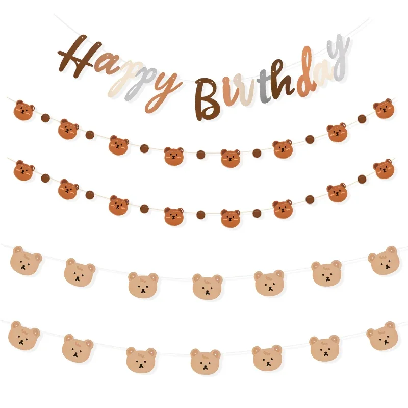 INS Cute Bear Happy Birthday Banner ghirlanda 1st Kids Boys Teddy Bear forniture per feste di compleanno palloncini stoviglie Baby Shower Decor