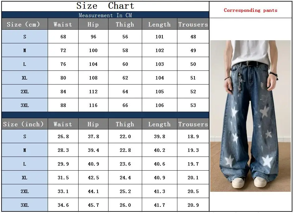 2025 Ropa Y2K Streetwear Stern Gedruckt Gewaschen Blau Baggy Jeans Hosen Für Männer Kleidung Breite Bein Vintage Denim Hosen Moda Hombre – Detail 3