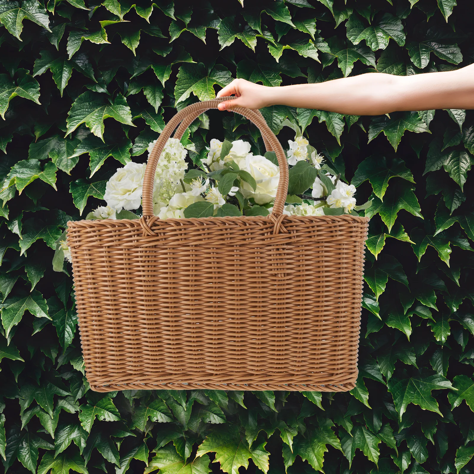 

1pc Fruit Storage Basket Handheld Woven Design Kitchen Vegetable Organizer Picnic Snacks Carrier Home Decorative Container