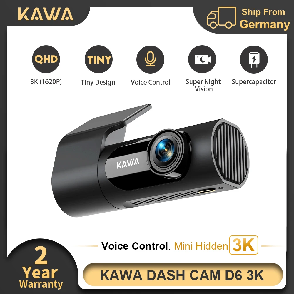 KAWA Dashcam D6 3K Upgrade Nachtsicht 24/7 Parküberwachung Superkondensator Notfallaufzeichnung Auto-DVR Sprachsteuerung Auto-DVR Schleifenaufzeichnung Dashcam