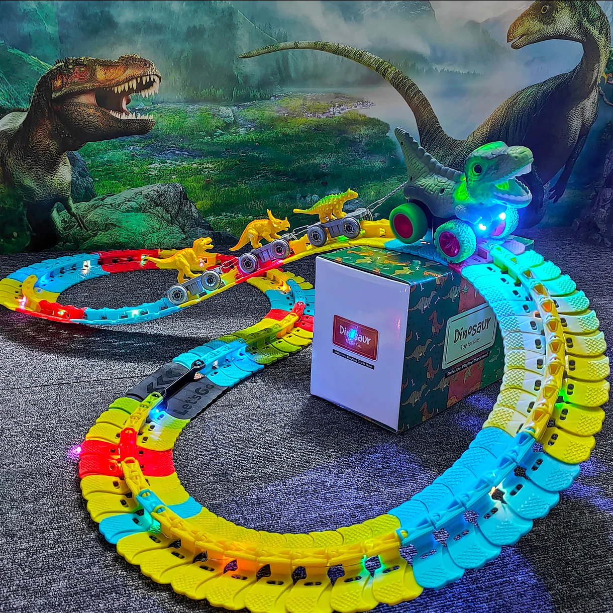 Climbing Anti Gravity Rail Car Accessories And 46-101PCS Set World Road Race-Flexible Track Dinosaur Car Toys For Boy Best Gift