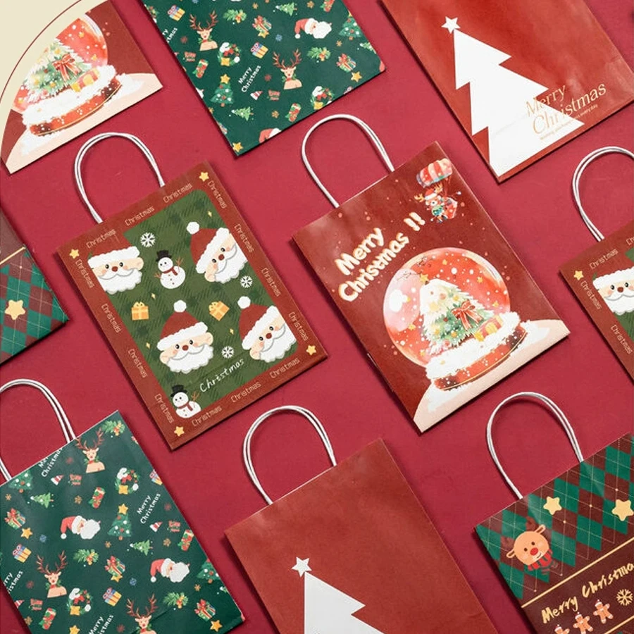 Christmas Gift Bag Tote Bag Kraft Paper Bag Santa Claus Red Apple Bag With Handle Custom