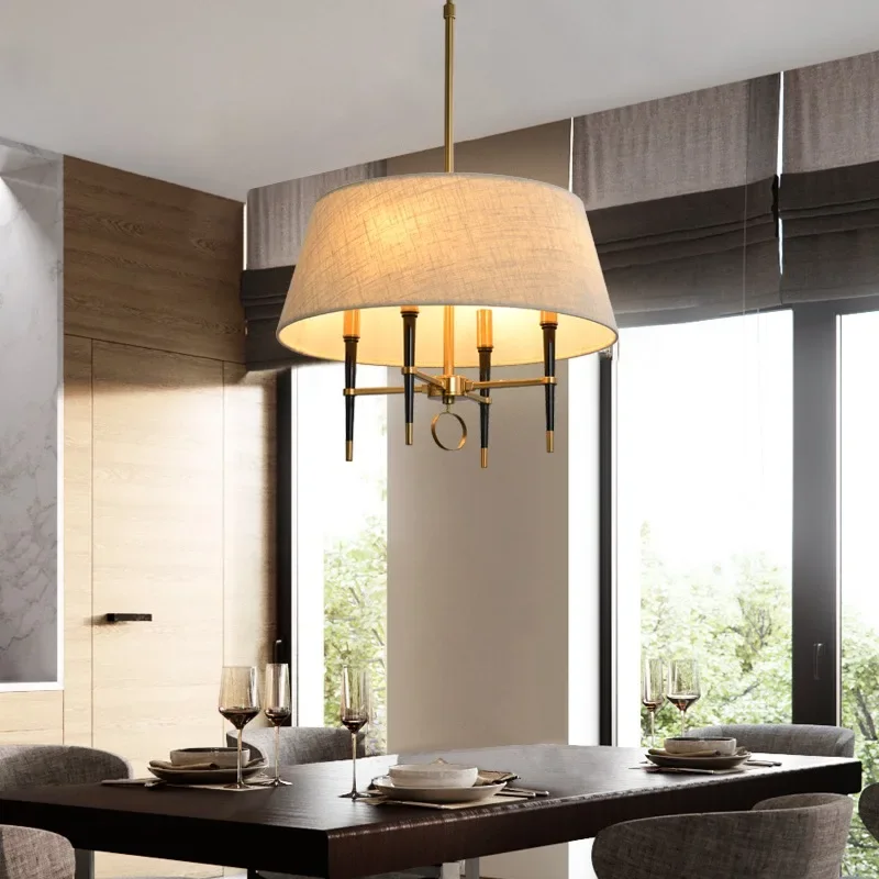 2026 American Style Pandant Lamps Rural Copper Chandelier Creativity New Chinese Chandelier Restaurant Simple Retro Fabric Light