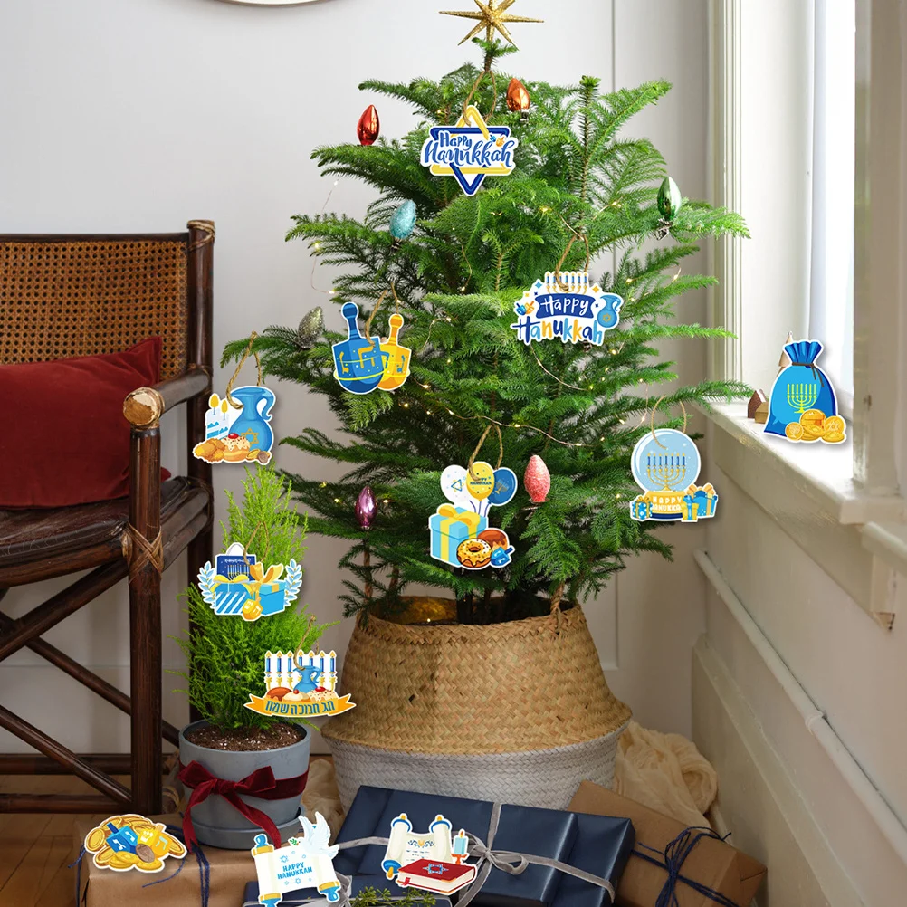

12pcs Hanukkah Hanging Decor Pendant Ceiling Party Ornaments Home Holiday Decoration Festive Wall Sign Hanging Cards For