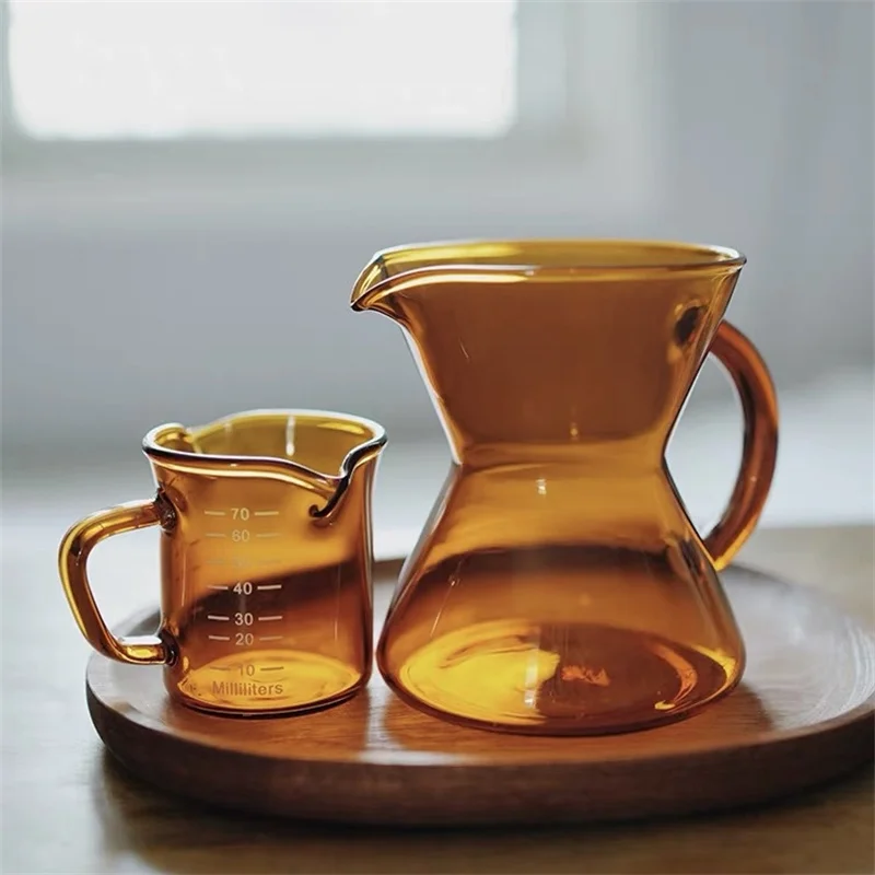 Amber 300ml Conical Borosilicate Glass Coffee Server Pour Over Drip Coffee Pot 70ml Espresso Measuring Cup Brewing Coffee Tools