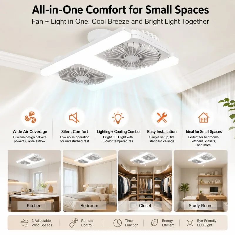 

Minimalist Style Ultra Large Wind Silent FanLight E27 Screw Mouth LED Ceiling Fan Light Bedroom Dining Room Double Row Fan Light