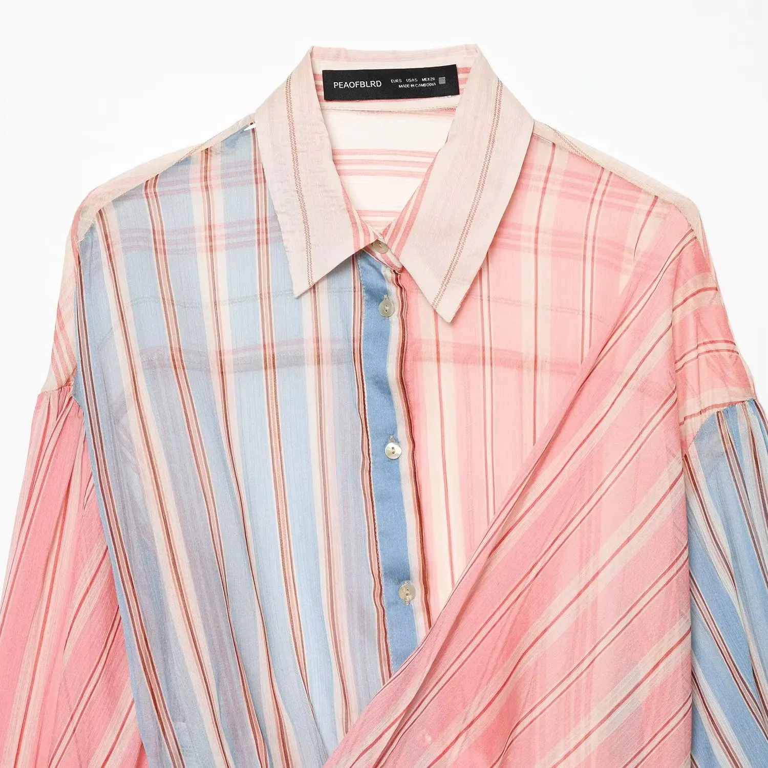 Summer New ZR Women's Shirt Design Sense Micro Transparent Stripe Splicing Belted Polyester Long Sleeve Regular Fit Striped S...