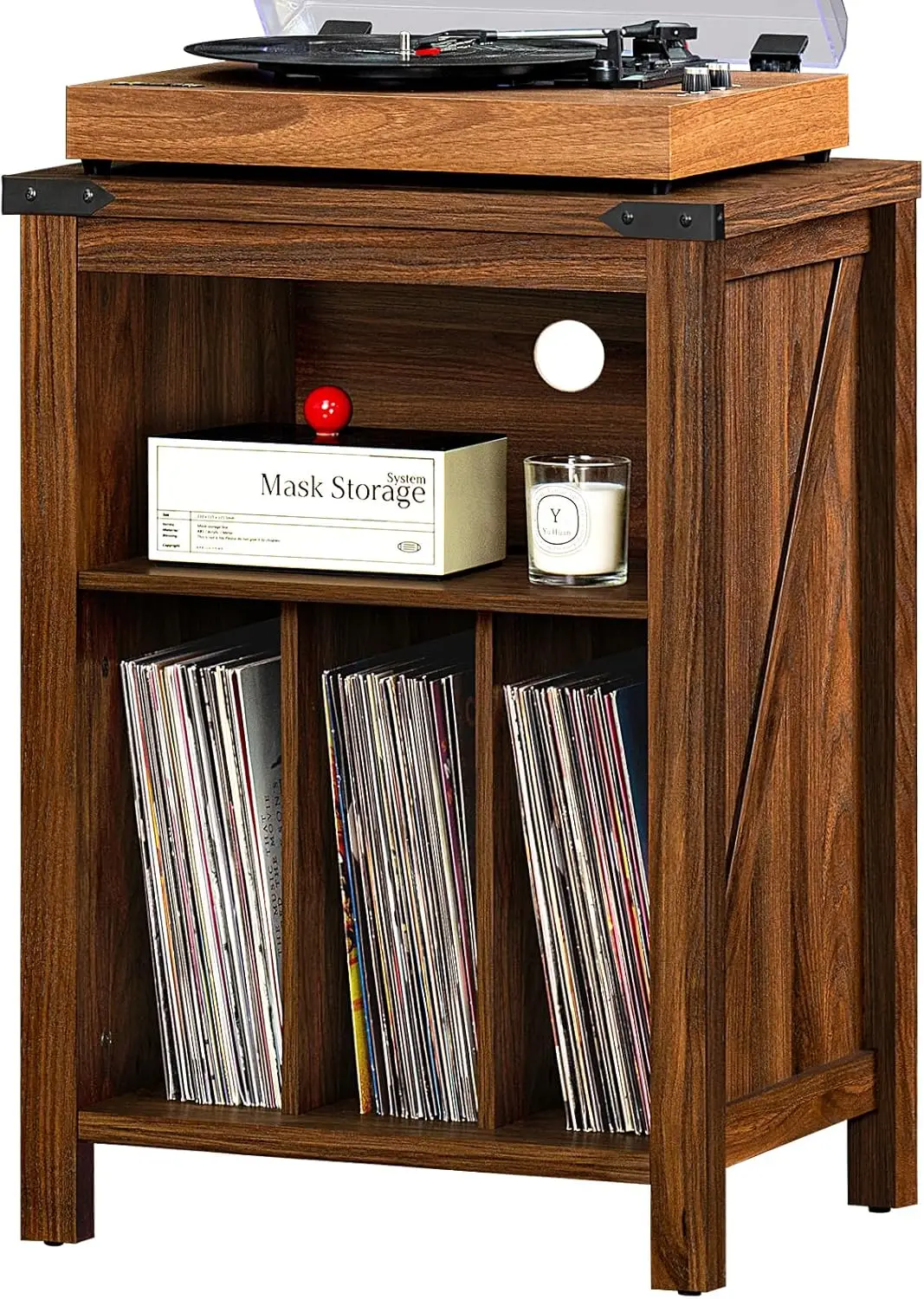 

Record Player Stand with Vinyl Record Storage,Rustic Brown Record Player Table Holds up to 160 Albums,Large Wood Turntable Stand