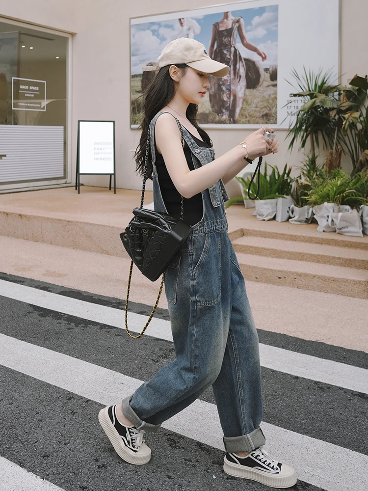 

Retro 2026 Denim Overalls Women's Loose Casual Anti-Aging High Waist Jeans Fabric Wear Resistant Deep Color Spring Summer