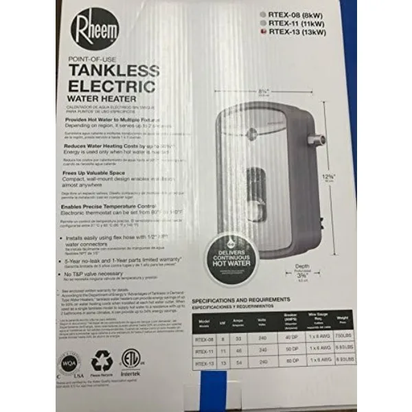 Rheem 240V Heating Chamber RTEX-13 Residential Tankless Water Heater, GRAY