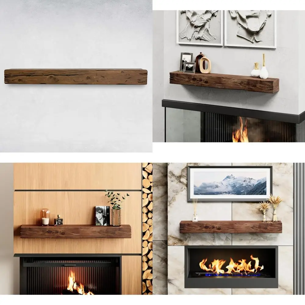 

Modern Rustic Floating Wood Shelf, Distressed Finish, 60 Long, 6 High, 8 Deep, Provincial Style Fireplace Mantel
