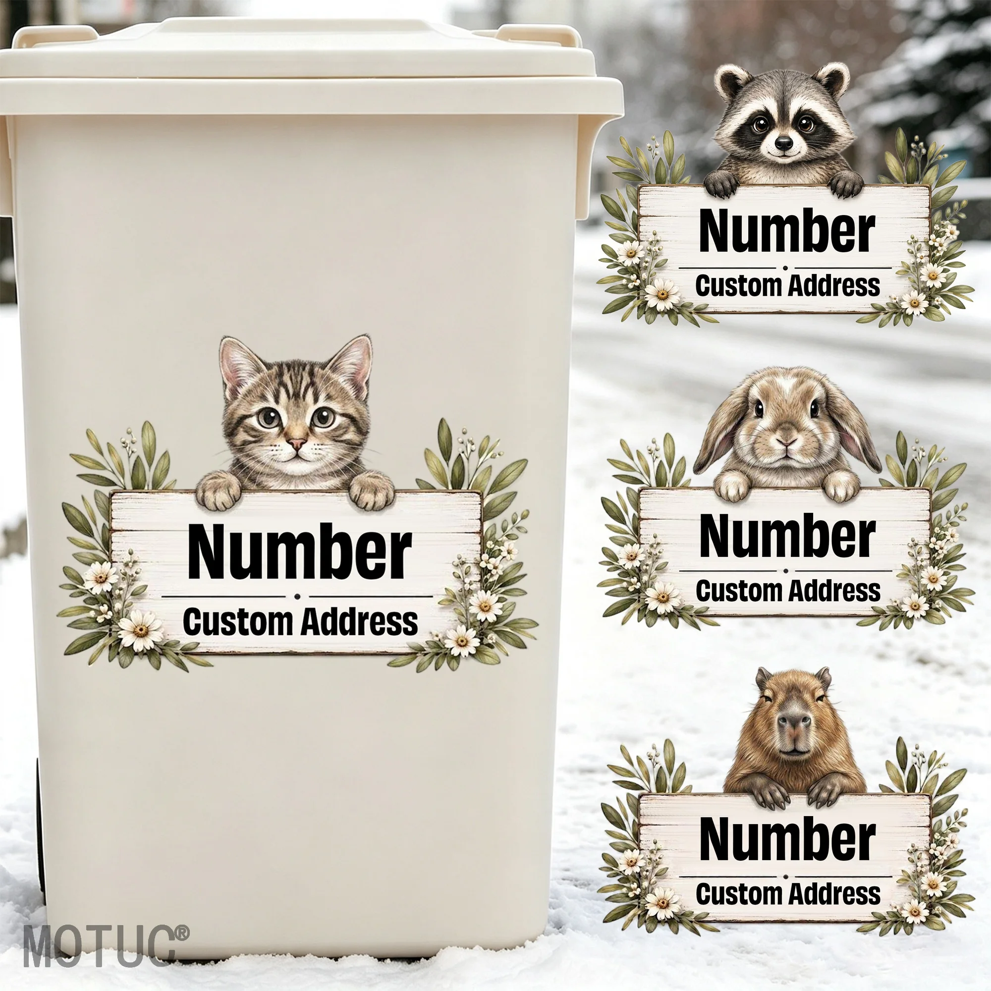 1pc Cute Animal Custom Wheelie Bin Stickers Personalized House Number Address Waterproof Trash Can Decor Durable Vinyl Decals