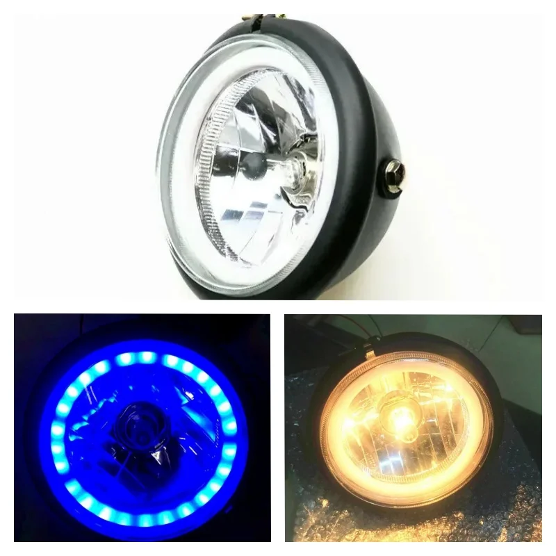 Universal Motorcycle High/Low Beam Retro Vintage For Cafe Racer Round Headlight Lamp