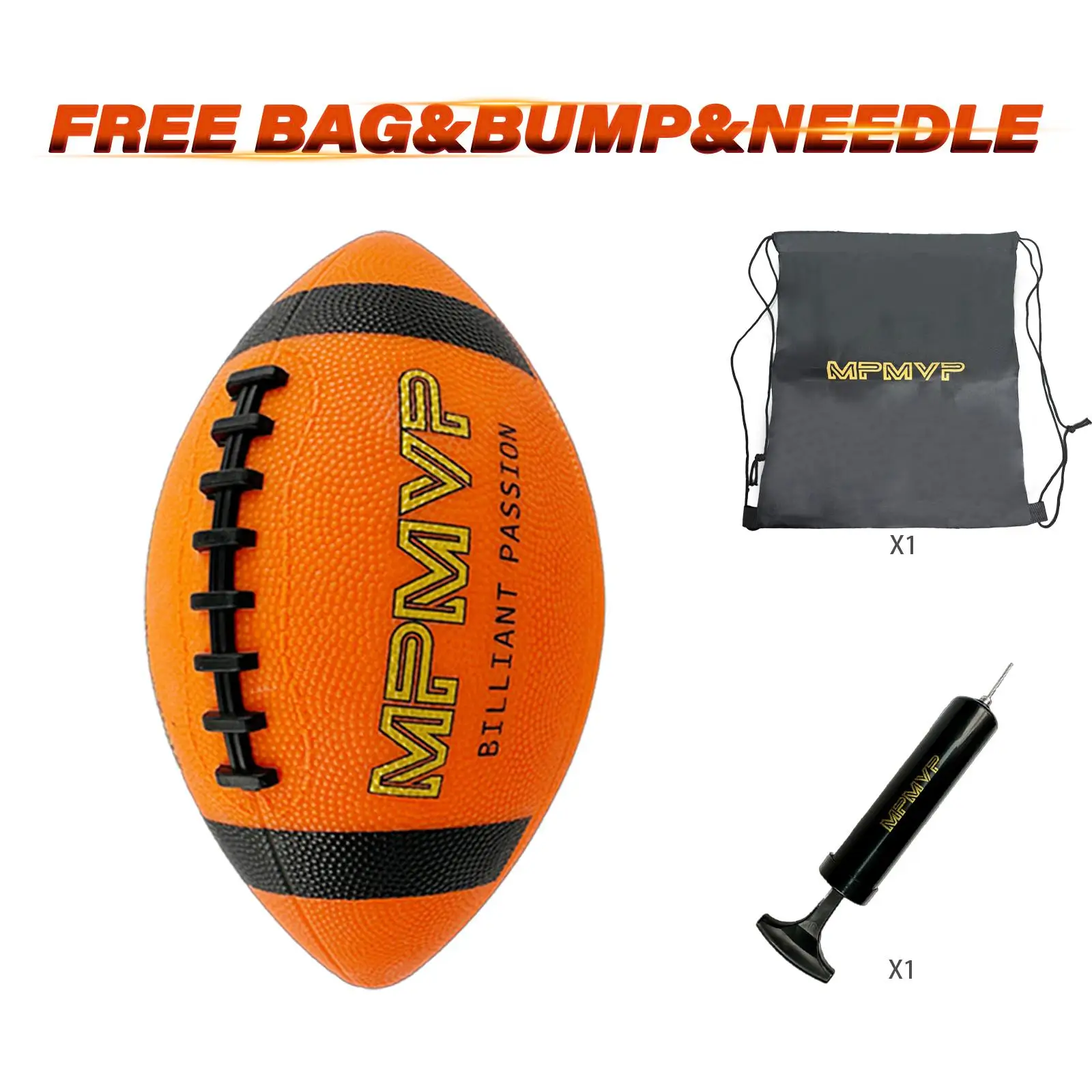 【FREE BAG & BUMP】Rubber Light Up Colorful American Football, Size 6, High Quality