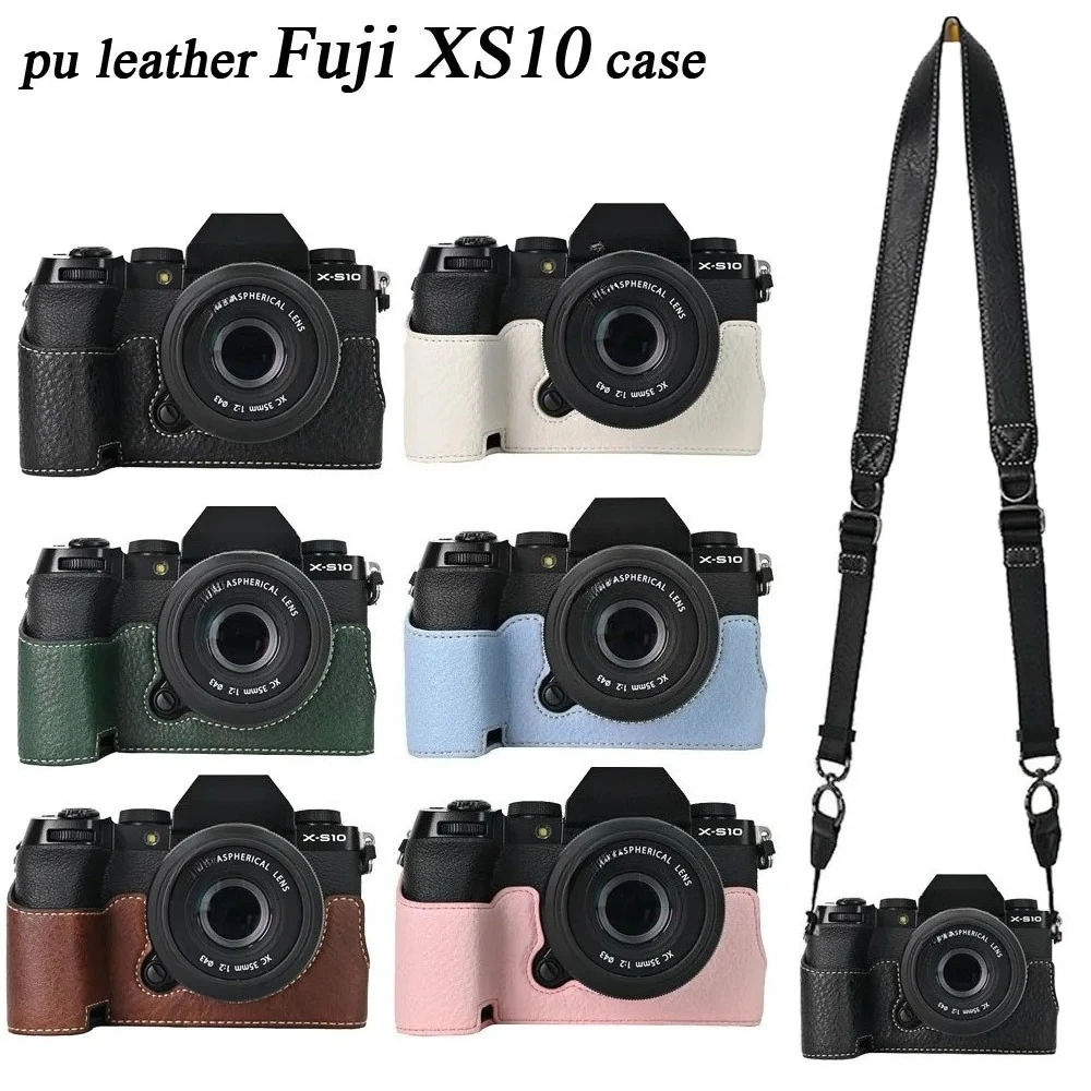 Tas kamera untuk Fujifilm XS10 casing kamera kulit Pu setengah casing bodi + film tempered gratis