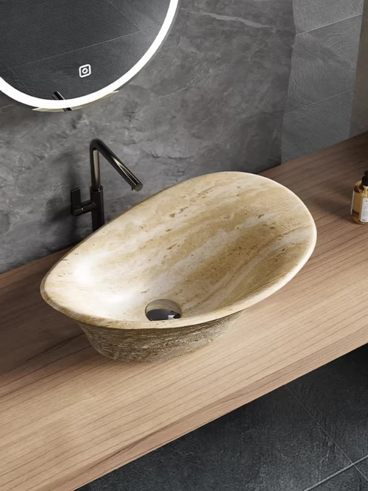 

High-end platform basin B & B hotel travertine creative art basin small size washing basin