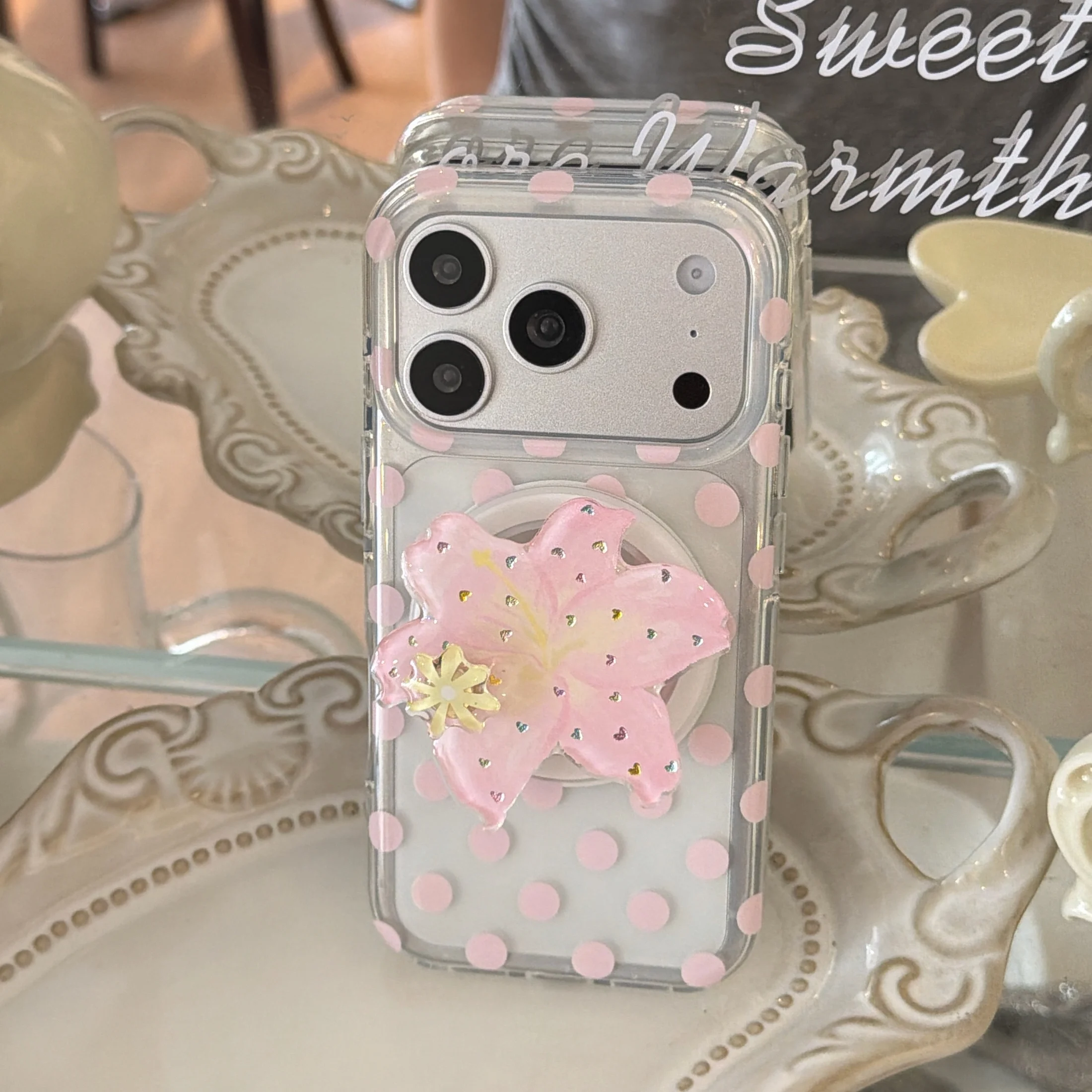 

Candy Color Dot Pattern Soft TPU Phone Case For iPhone17 16 15 14 Pro/ProMax/13 with Holder Transparent Cover