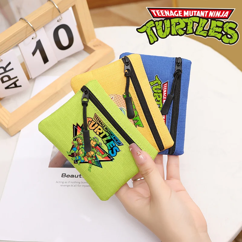 Porte-monnaie Teenages Mutants Ninjas Turtles, pochette carrée à imprimé Anime, mini porte-cartes, pochette à fermeture éclair pour garçons, cadeaux cool