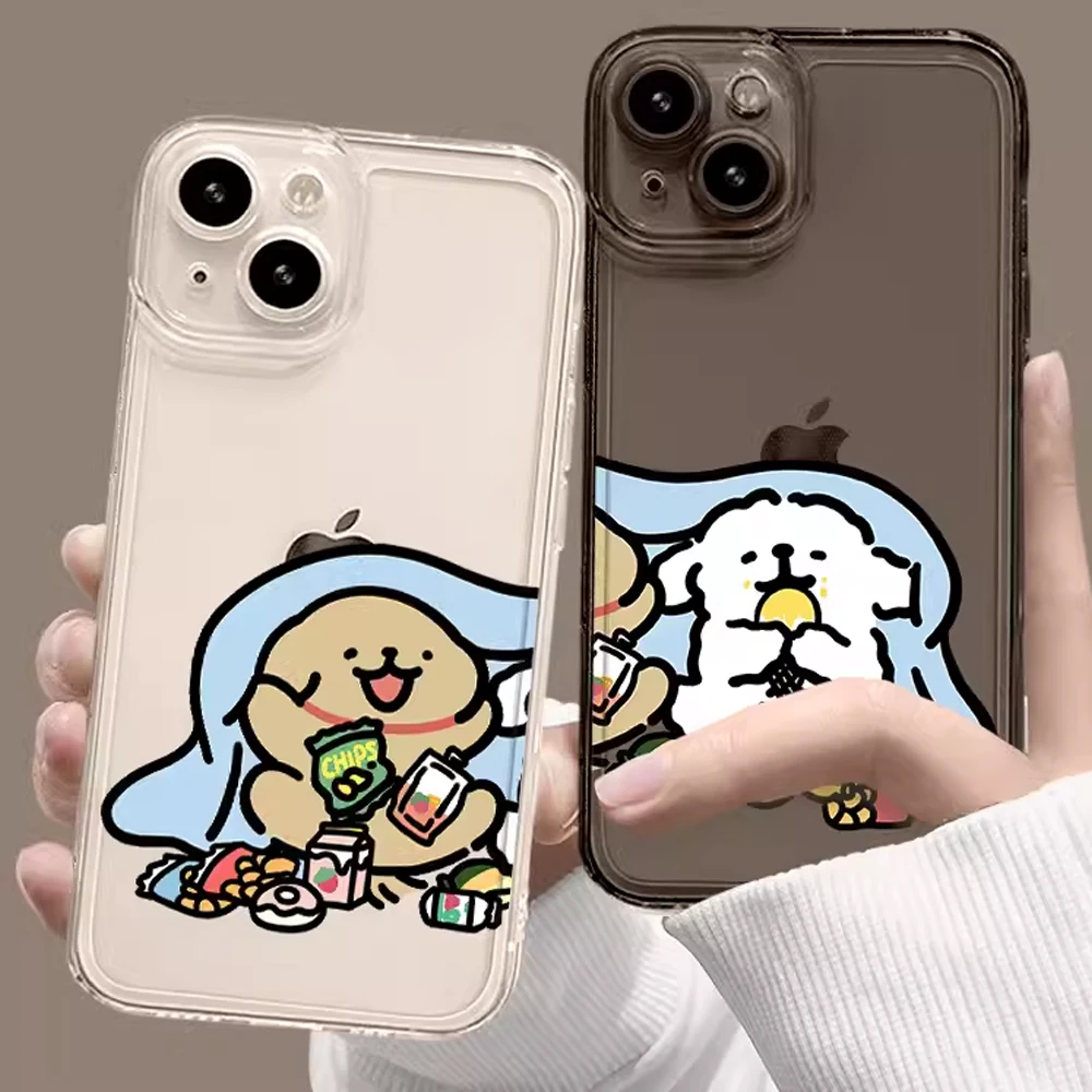 Funny Cartoon Dog Couple Phone Case for IPhone 11 Pro Max 12 13Mini XR XS MAX X 7 8 14 15 Plus SE2 Clear Soft Cover Lovers Funda