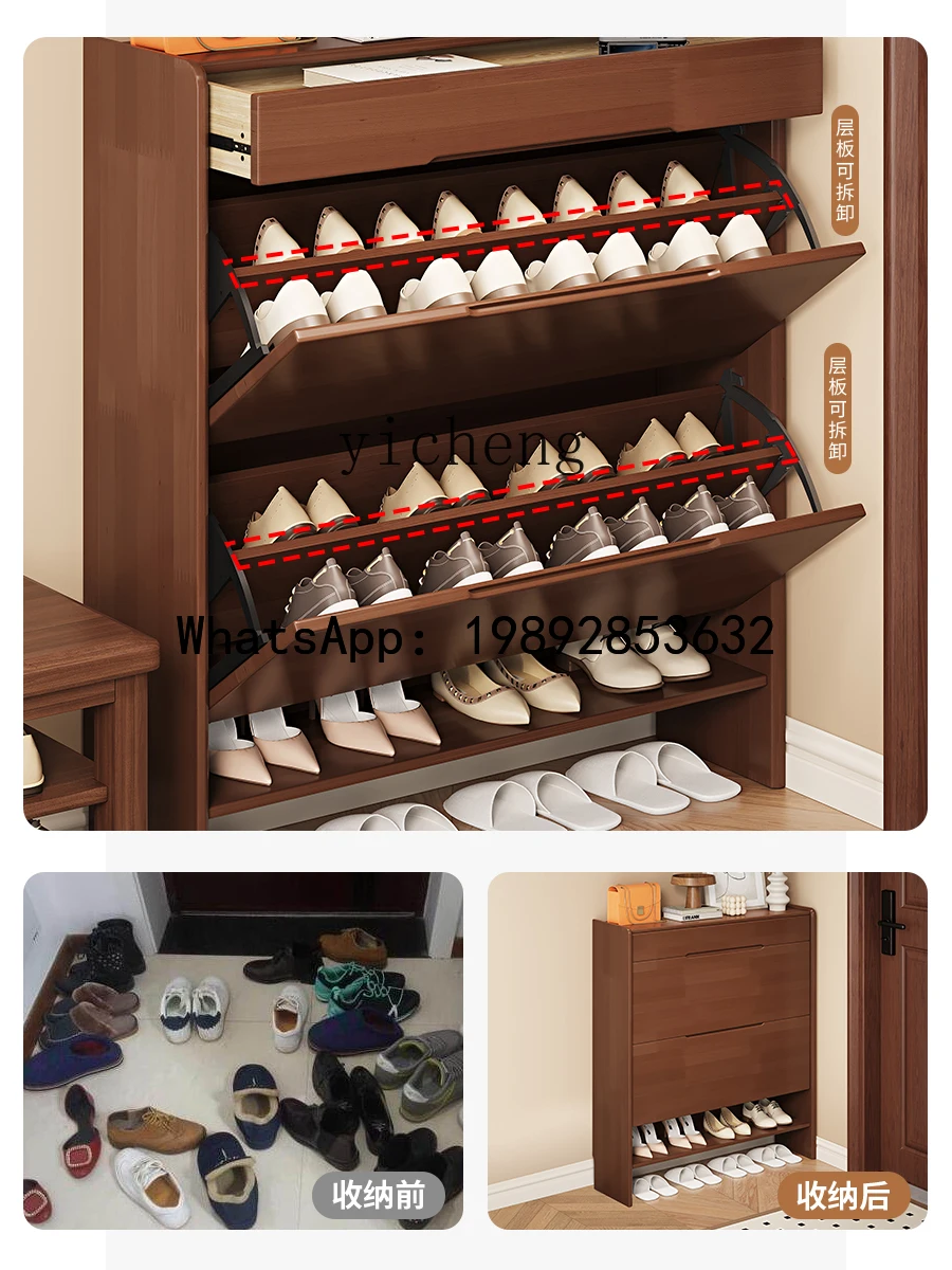 B-4   all solid wood multi-layer household door storage indoor shoe cabinet small entry shoe rack