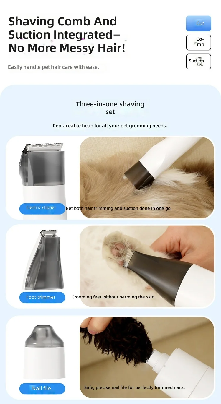 Multifunctional Pet Grooming Tool, Cat Dog Hair Remover Comb, Electric Trimmer, Vacuum Cleaner for Shedding Fur view 5