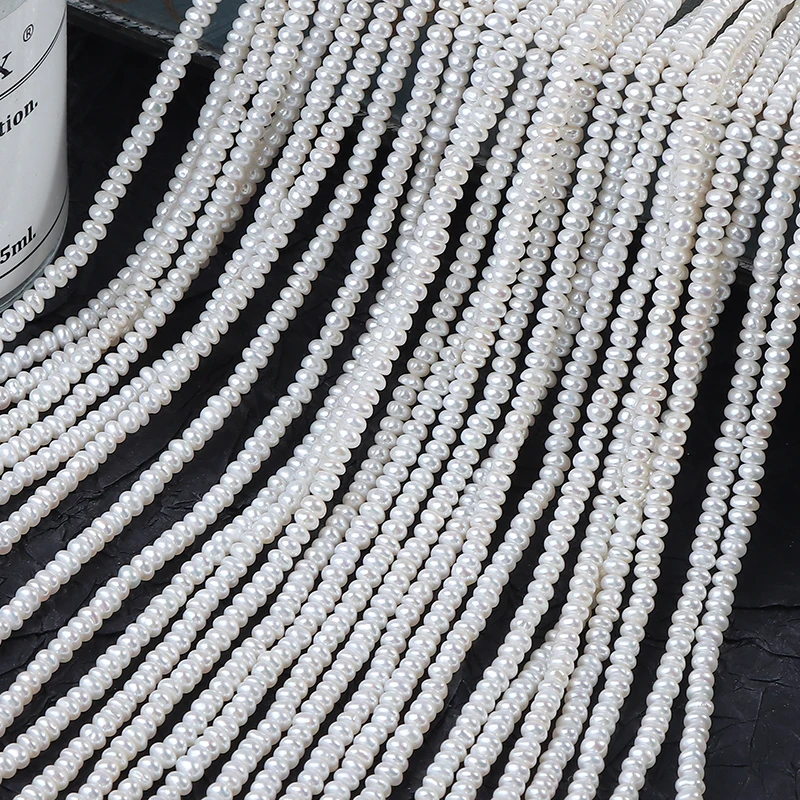 3.5-4mm cold-white abacus beads, natural freshwater pearls, coreless flat beads, DIY, approximately 37cm long, about 160 pieces.
