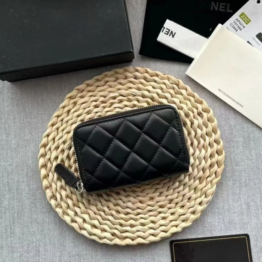 Fashion Sheepskin Leather Business Card Holder Flap Credit Card Coin Purse Classic Diamond Lattice Small Perfume Ladies Card Bag