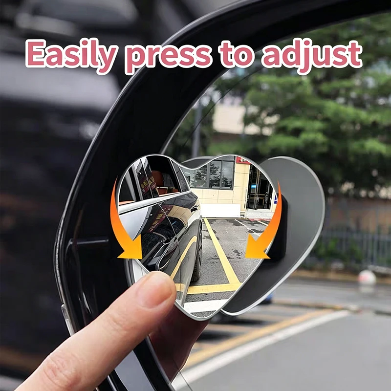 Cute Heart Car Blind Spot Mirror, 360 Adjustable Traceless Glue Eliminate Driving Blind Zone Rearview Lens