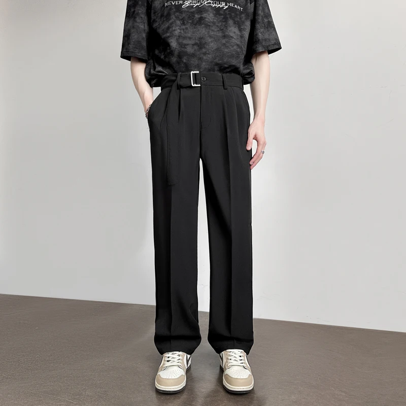 

2026 Bring Your Own Belt Lazy Casual for Men’spants Trendy Brand Summer Thin Boys Pendant Feeling Ice Silk Loose Straight Pants