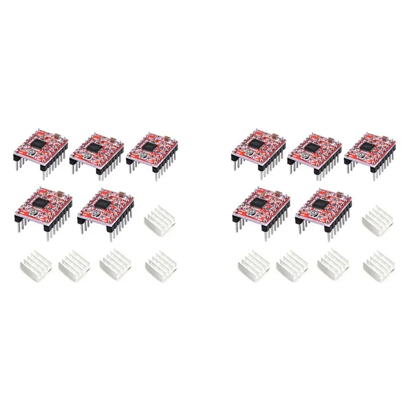 ABAH-10Pcs A4988 Stepstick Stepper Motor Driver Module With Heat Sink For 3D Printer Reprap Suitable