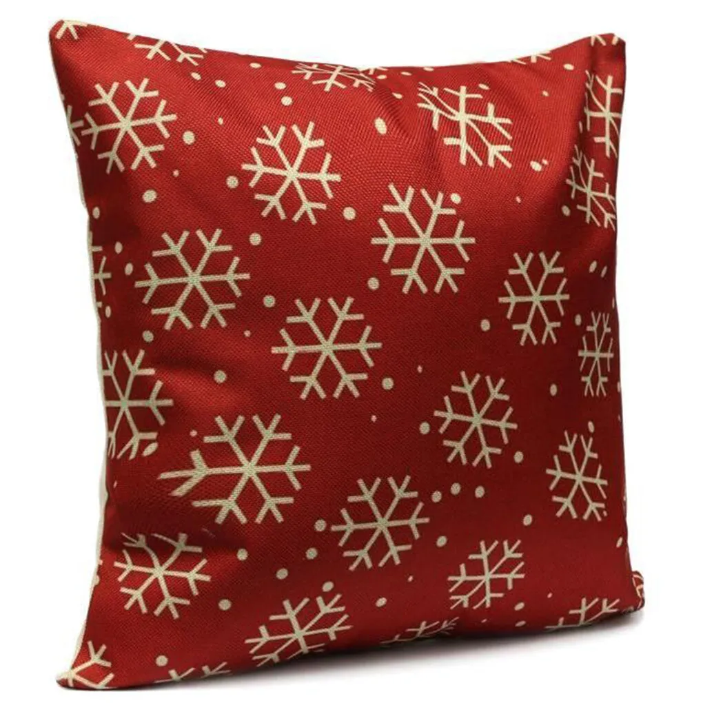 Snowflake Linen Cushion Cover Red Christmas Pillowcase Home Decors Pillow Cover