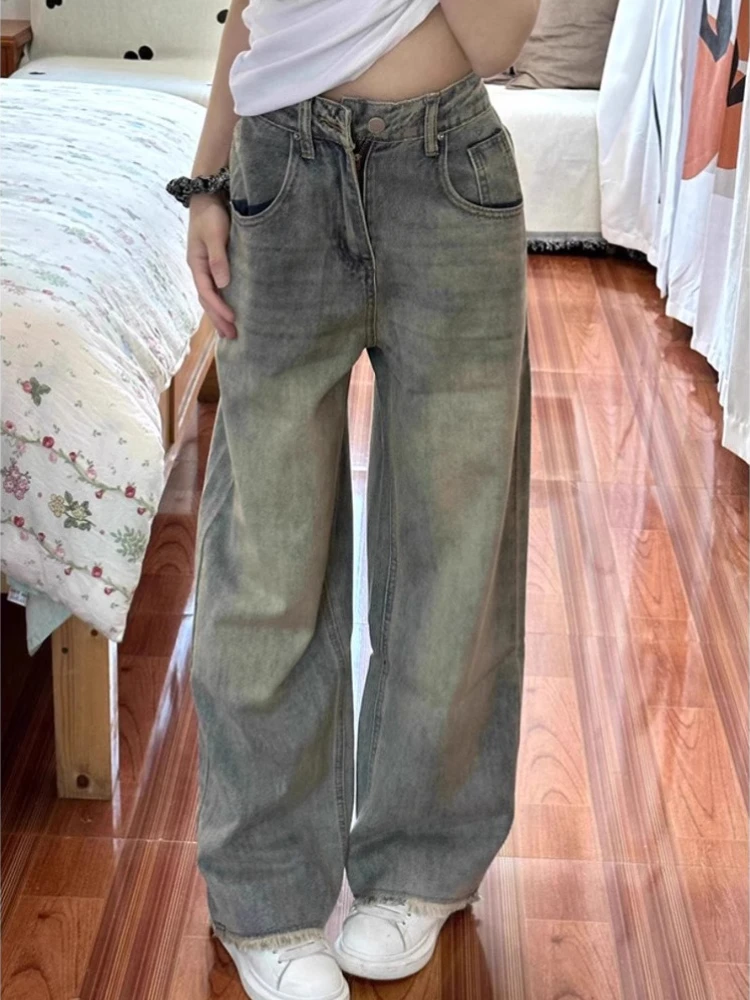 

American Retro High Waist Wide Leg Jeans Women's New Baggy Straight Pants Slim Denim Pants Korean Fashion Casual Denim Trousers