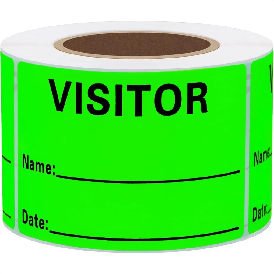 

Visitor Pass Stickers Fluorescent Green Visitor Name Identification Labels 2 x 3 inch Stickers 300 Labels Per Roll Fluorescent