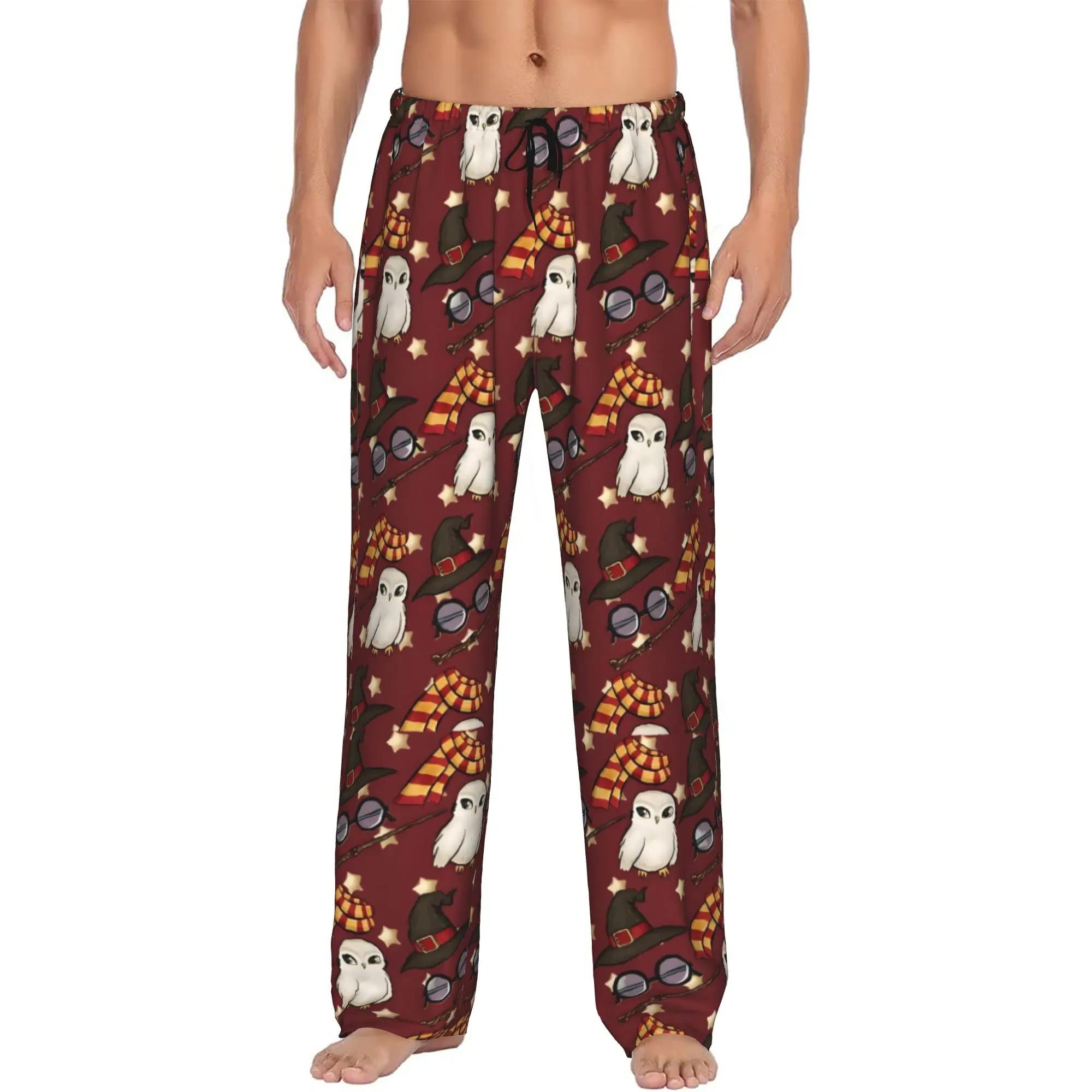 Custom Print H-Harryed Halloween Pajama Pants Men's Magic School Sleep Sleepwear Bottoms with Pockets