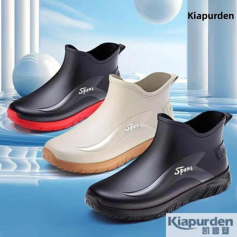 Kitchen Waterproof Anti-Slip Wear-Resistant Work Boots Men's Short Tube Thickened Fashion Fishing Casual Rain Boots Outdoor Wear