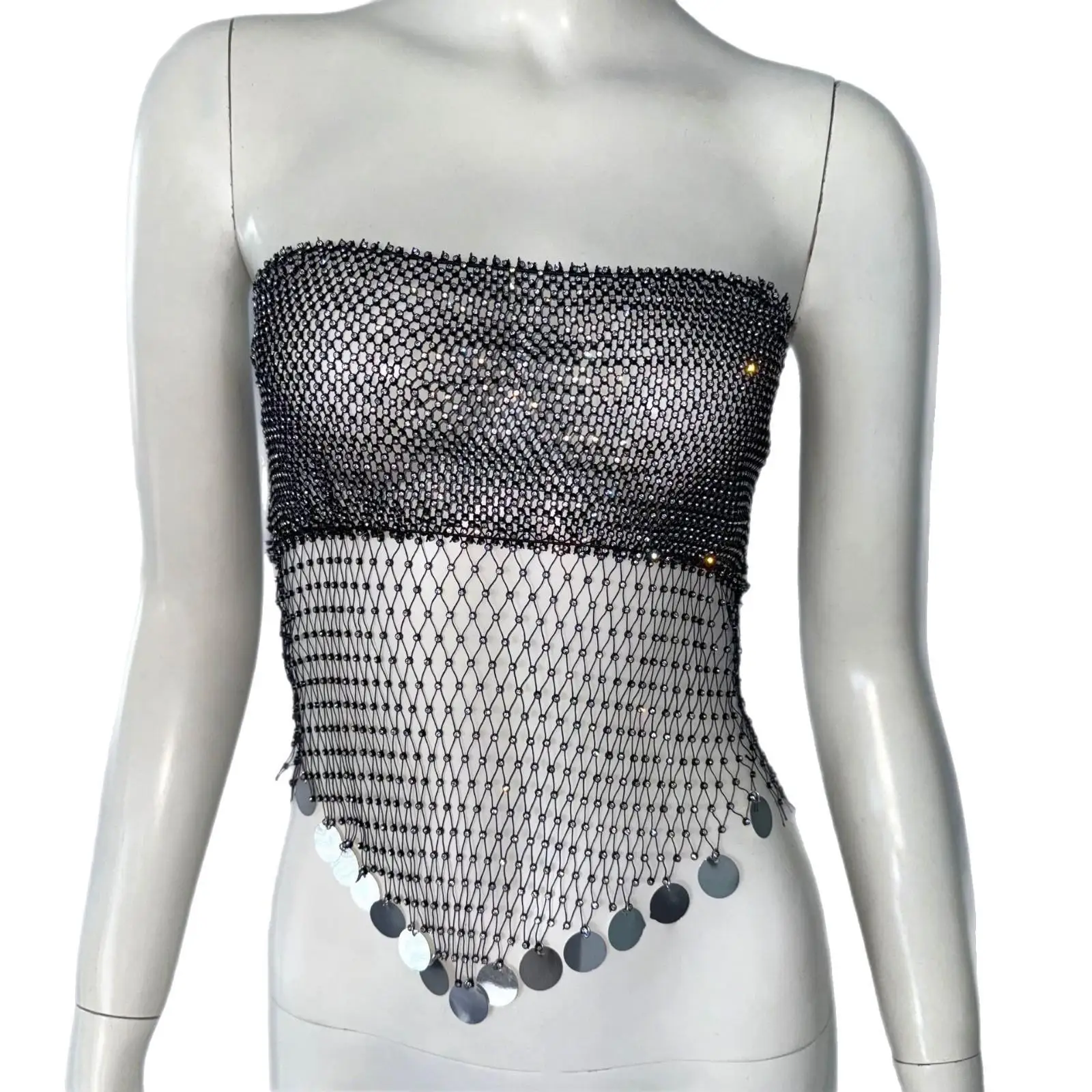 

Sexy Net Vest Top Sparkling Decoration Music Festival Sle Hot Girl Strap Vest ort Length Tee-Dimensional Effect