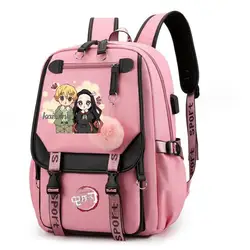 Laptop Backpack Kamado Nezuko Demon Slayer School Bags For Boy Girls USB Orthopedic Backpack Book Bag Mochila Infantil